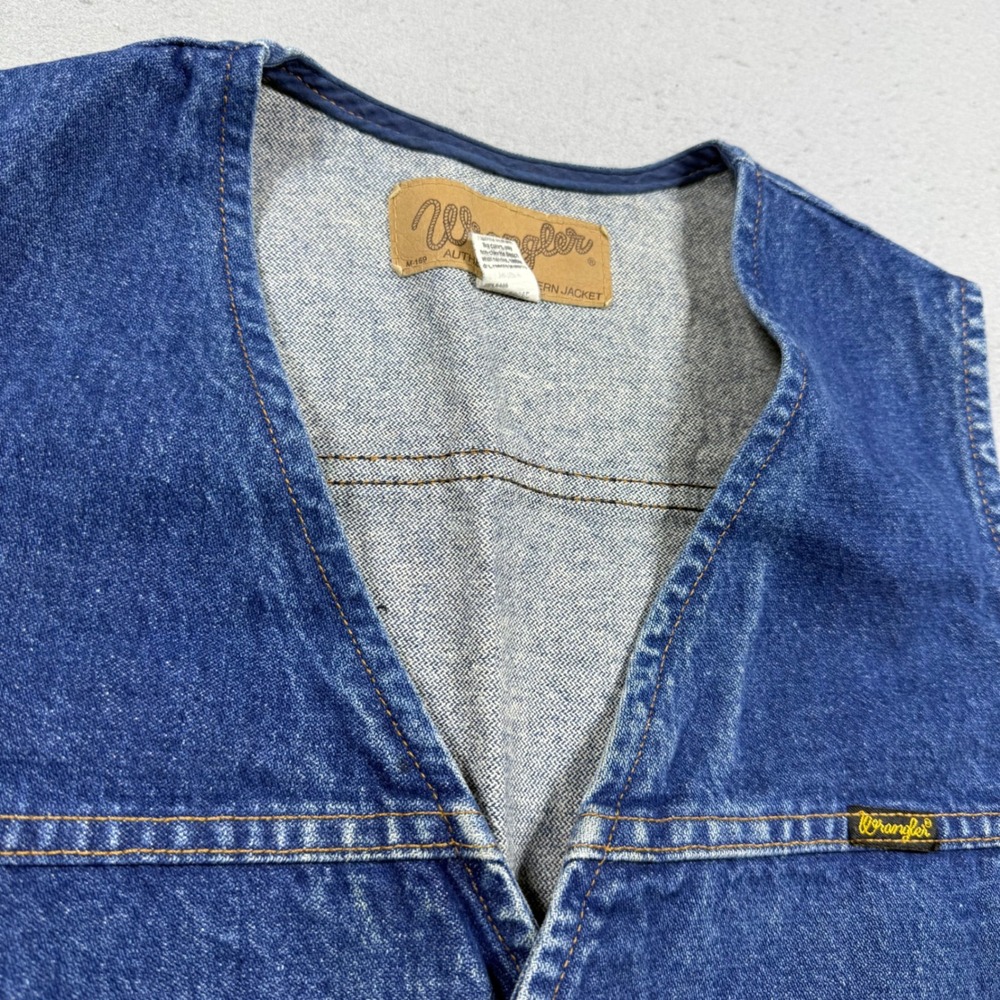 Wrangler Authentic Western Jacket Denim Vest Mens Large Blue Made in USA Vintage